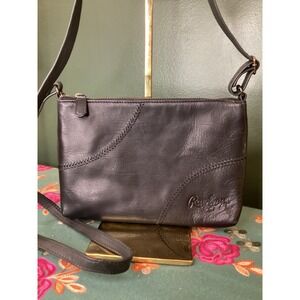 Rawlings Crossbody Bag Small Black Leather Baseball Stitching